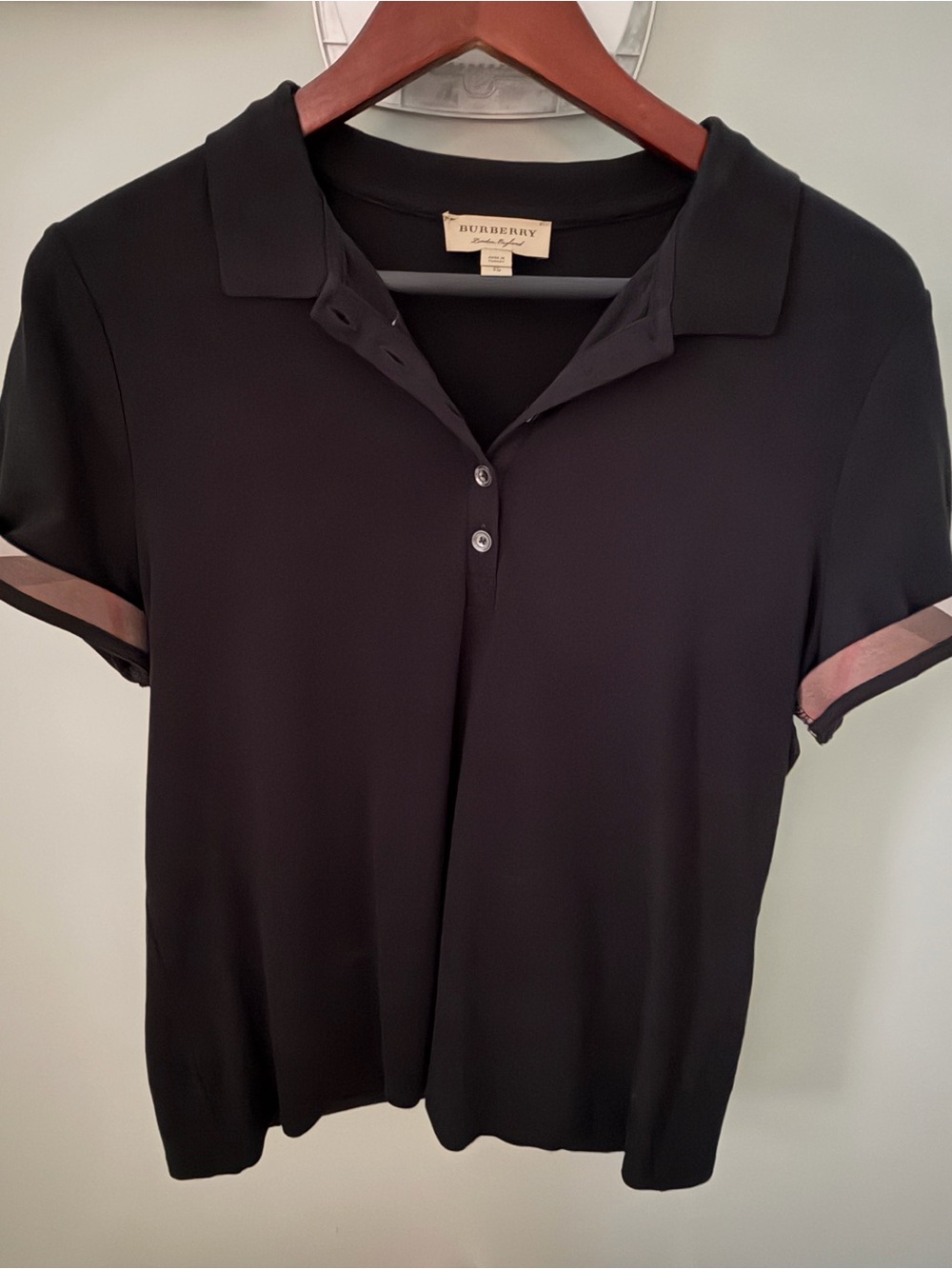 Burberry Women's Black Polo Top with Signature Trim